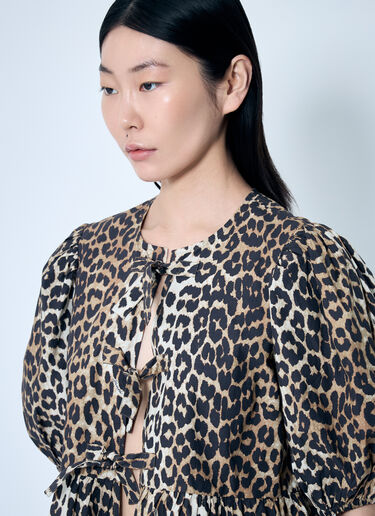 GANNI Leopard Poplin Peplum Blouse Brown gan0259078