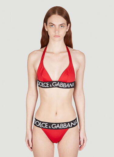 Dolce & Gabbana Logo Jacquard Triangle Bikini Red dol0249047