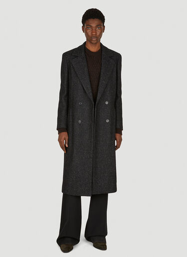 Saint Laurent Double Breasted Tailored Coat Black sla0149010