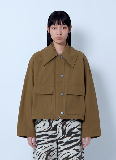 LN-CC® - GANNI: Workwear Canvas Short Barn Jacket - Brown GANNI Workwear Canvas Short Barn Jacket Brown gan0265017