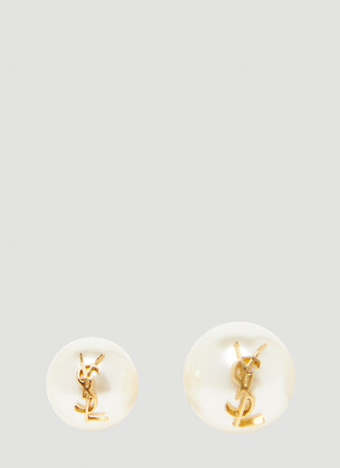 Saint Laurent Monogram Faux Pearl Earrings Beige sla0247091