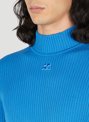 Courrèges Logo Embroidery Ribbed Sweater Blue cou0151003