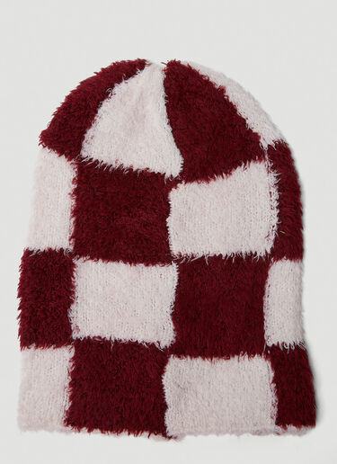 The Elder Statesman Mohawk Slouchy Check Beanie Burgundy tes0150018