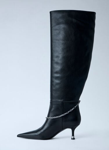 Alexander Wang Chain Detail Knee-High Leather Boots Black awg0263044