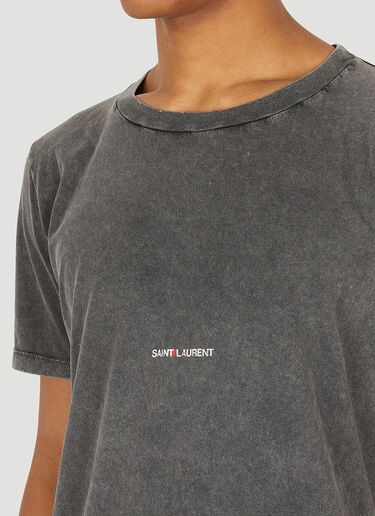 Saint Laurent Distressed Stone Washed Logo Print Crew Neck T-Shirt Black sla0131038