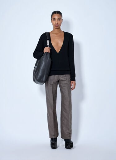 LN-CC® - Rick Owens: Deep V-Neck Ribbed Sweater - Black Rick Owens Deep V-Neck Ribbed Sweater Black ric0265035
