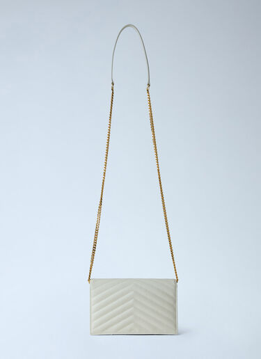 LN-CC® - Saint Laurent: Cassandre Envelope Chain Wallet In Grain De Poudre Leather - White Saint Laurent Cassandre Envelope Chain Wallet In Grain De Poudre Leather White sla0265086