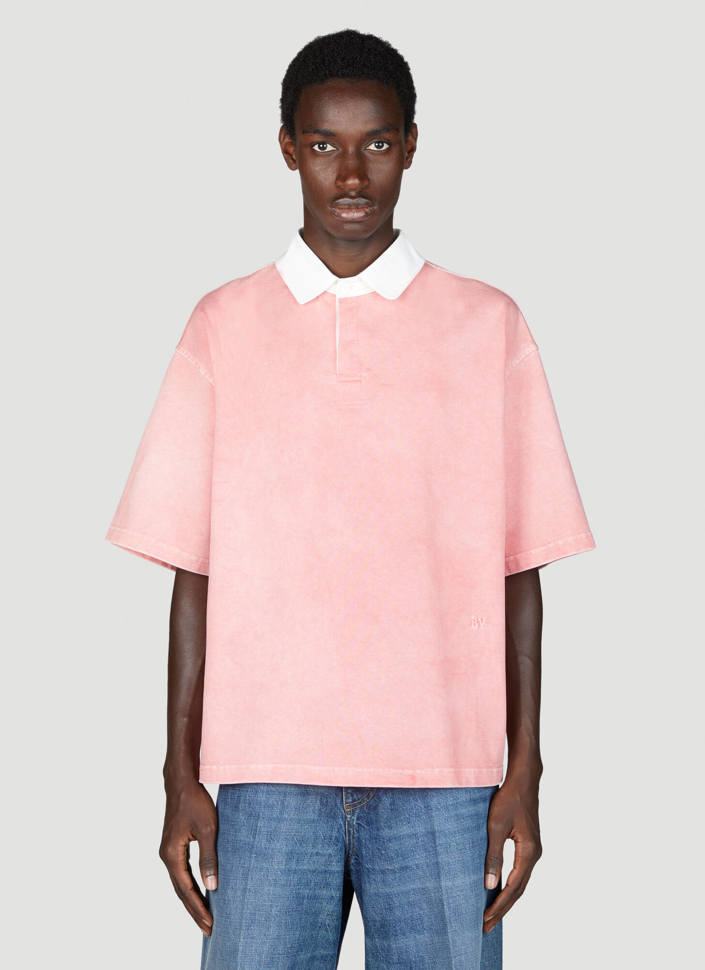 Shop Bottega Veneta Washed-out Jersey Polo Shirt In Pink