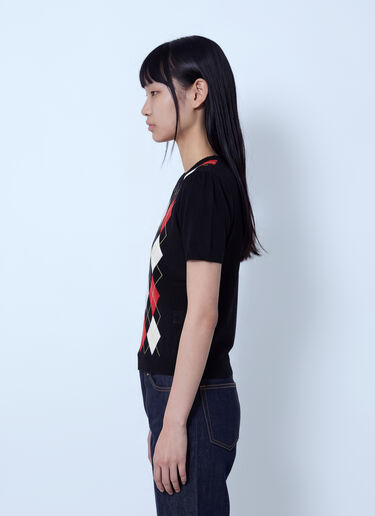 LN-CC® - GANNI: Light Cotton Argyle T-Shirt - Black GANNI Light Cotton Argyle T-Shirt Black gan0265008