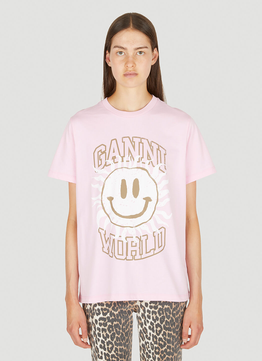 GANNI Logo Print T Shirt in Pink LN CC