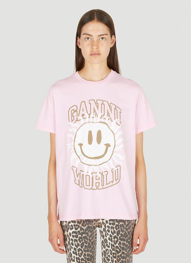 GANNI 로고 프린트 티셔츠 핑크 gan0250014