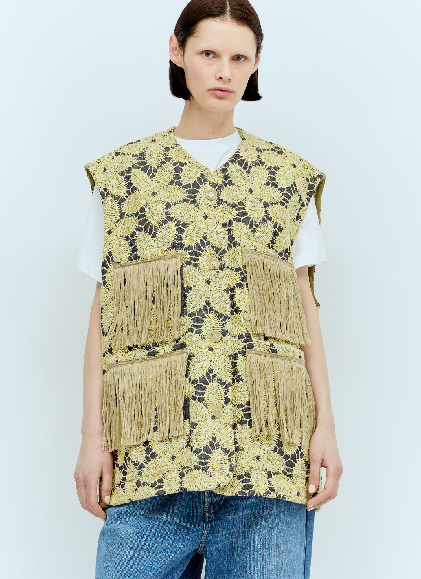 Shop Song For The Mute Embroidered Vest In Yellow