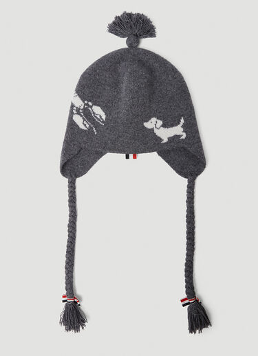 Thom Browne Graphic Knit Beanie Hat Grey thb0149047