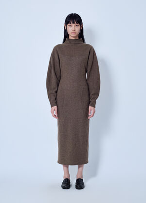 Max Mara High-Neck Wool and Cashmere Jersey Dress Dark Brown max0266221