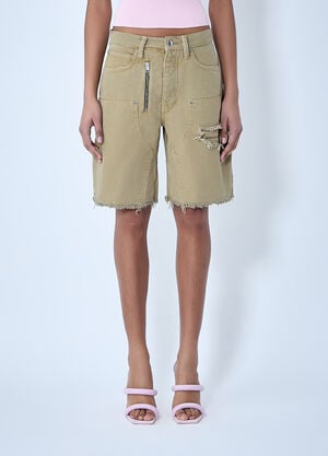 Alexander Wang Frayed Hem Denim Shorts Beige awg0264012