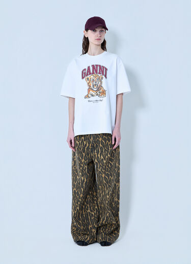 GANNI Heavy Cotton Beaded Baby Tiger Print T-Shirt White gan0263007