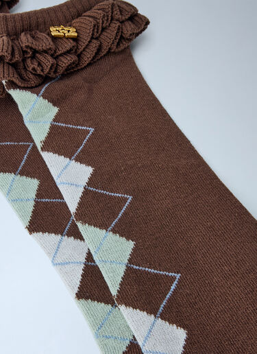 GANNI Argyle Ruffle Cuff Socks Brown gan0265047