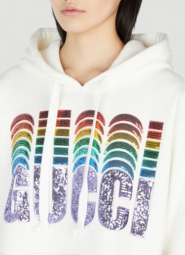 Gucci Logo Embellished Hooded Sweatshirt White guc0251186