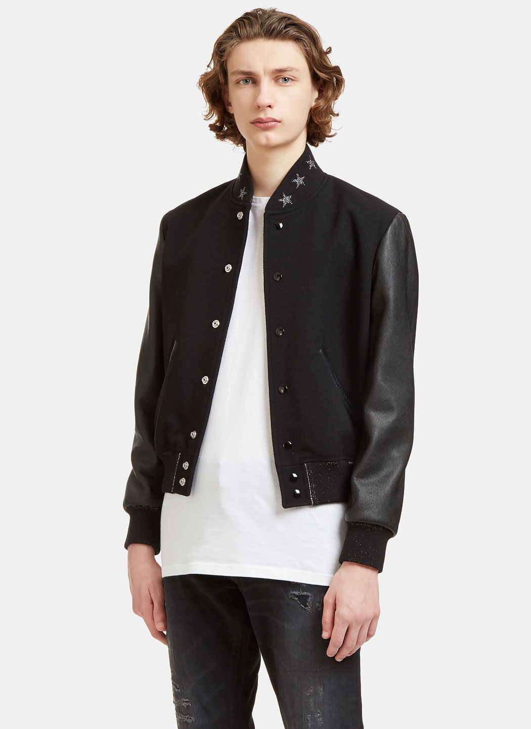 Saint Laurent Star Collared Teddy Bomber Jacket in Black LN CC