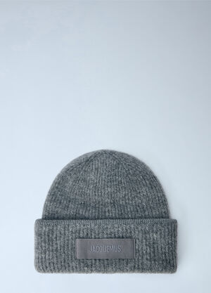 Jacquemus Logo Motif Beanie Hat Dark Grey jac0362027