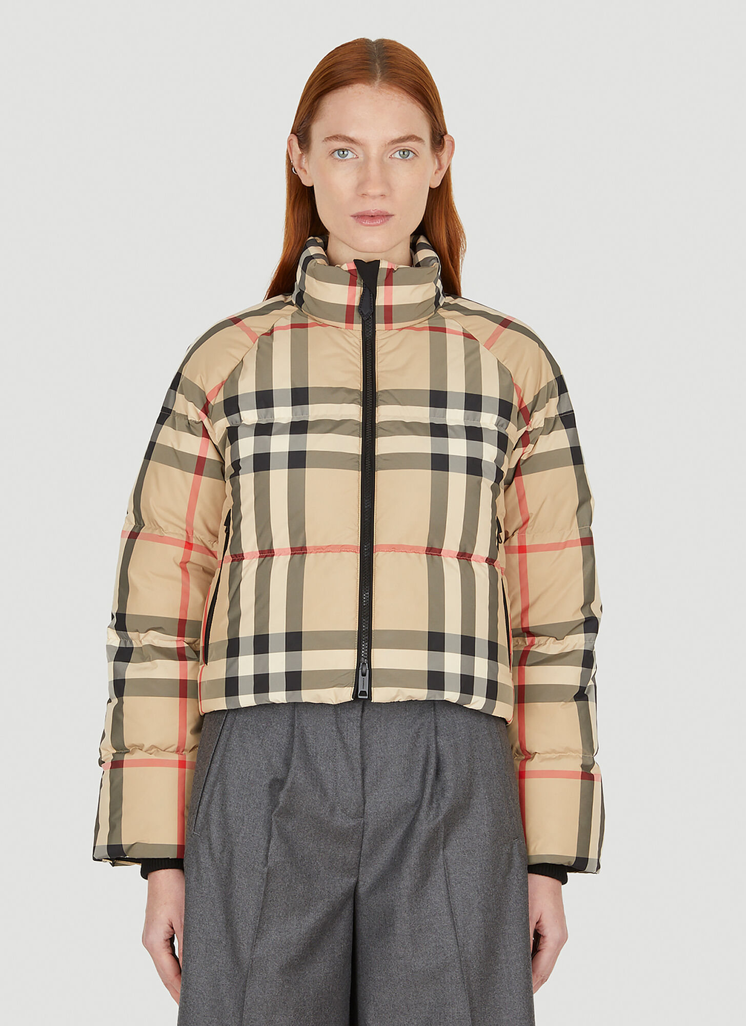 Burberry Checked Puffer Jacket In Beige