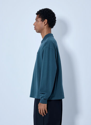 LN-CC® - Prada: Piqué Long Sleeve Polo Shirt - Blue Prada Piqué Long Sleeve Polo Shirt Blue pra0166207