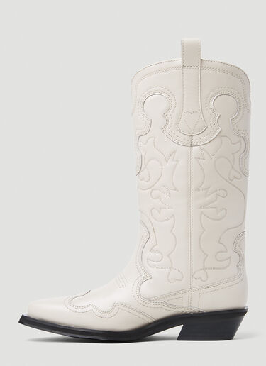 GANNI Embroidered Western Boots White gan0253024