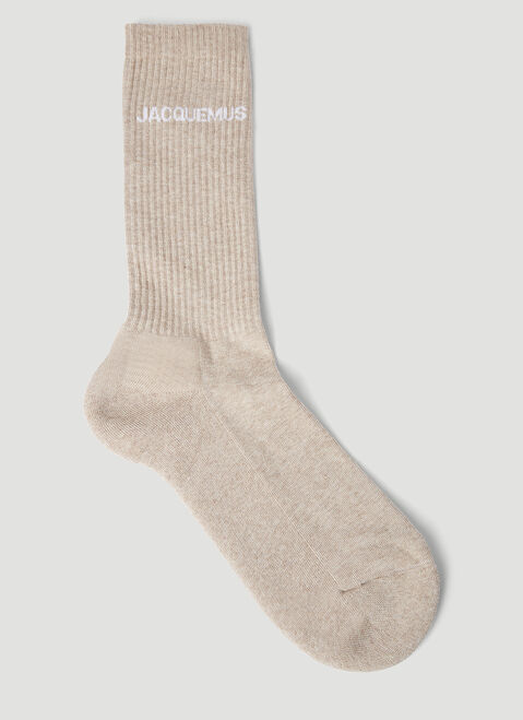 Jacquemus Logo Print Knit Socks Light Beige jac0354002