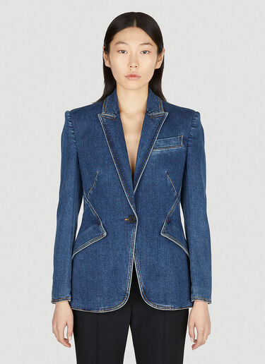 Alexander McQueen Single Breasted Denim Blazer Blue amq0251087