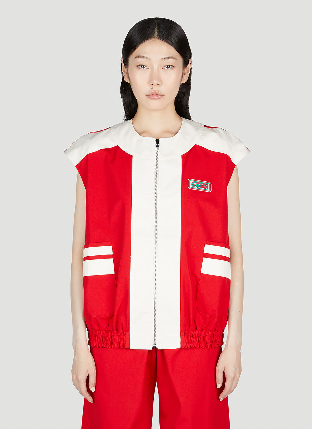 Shop Gucci Logo Patch Gilet Track Jacket In Red