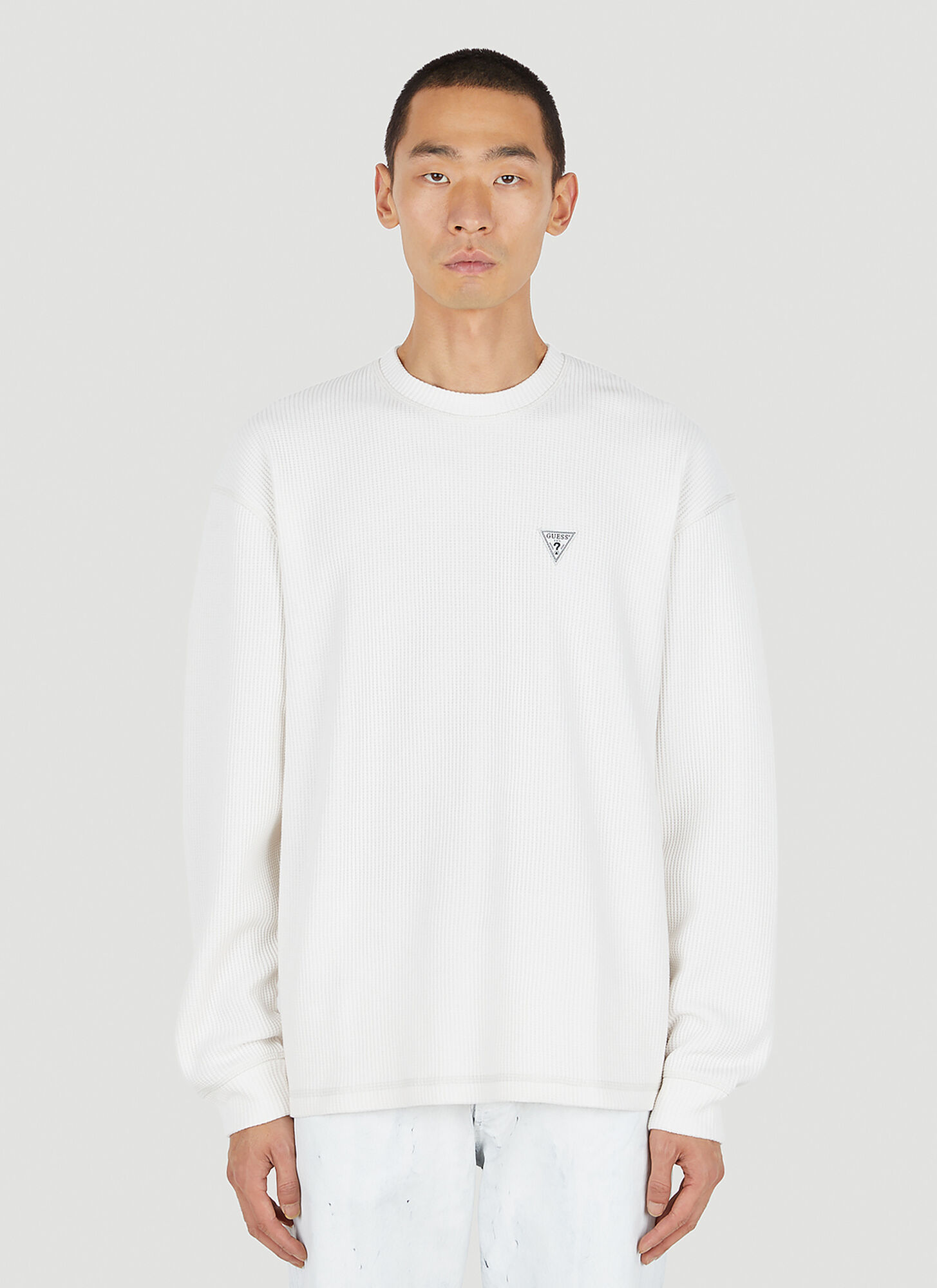 Guess Usa Crewneck Thermal Long Sleeve T-shirt In White