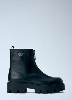 Prada Leather Zipper Booties Black pra0266013