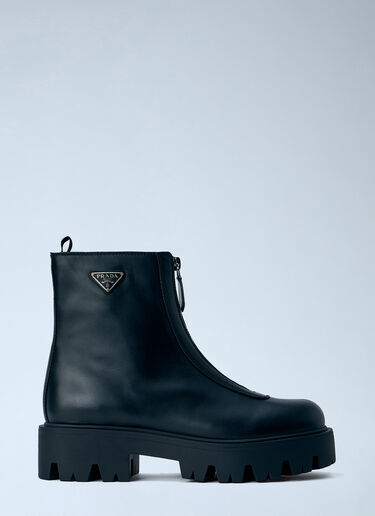 LN-CC® - Prada: Leather Zipper Booties - Black Prada Leather Zipper Booties Black pra0266013