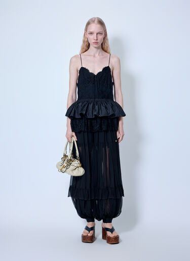 LN-CC® - Chloé: Thin-Strap Ruffle Top In Technical Taffeta & Lace - Black Chloé Thin-Strap Ruffle Top In Technical Taffeta & Lace Black chl0265011