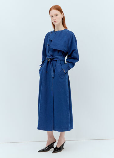 Max Mara Canvas Double-Breasted Trench Coat Blue max0256050