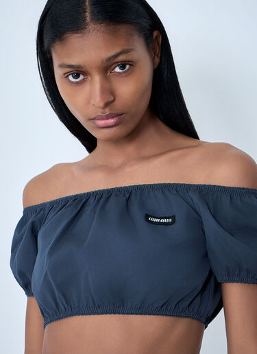 Miu Miu Off-Shoulder Crop Top Grey miu0264017