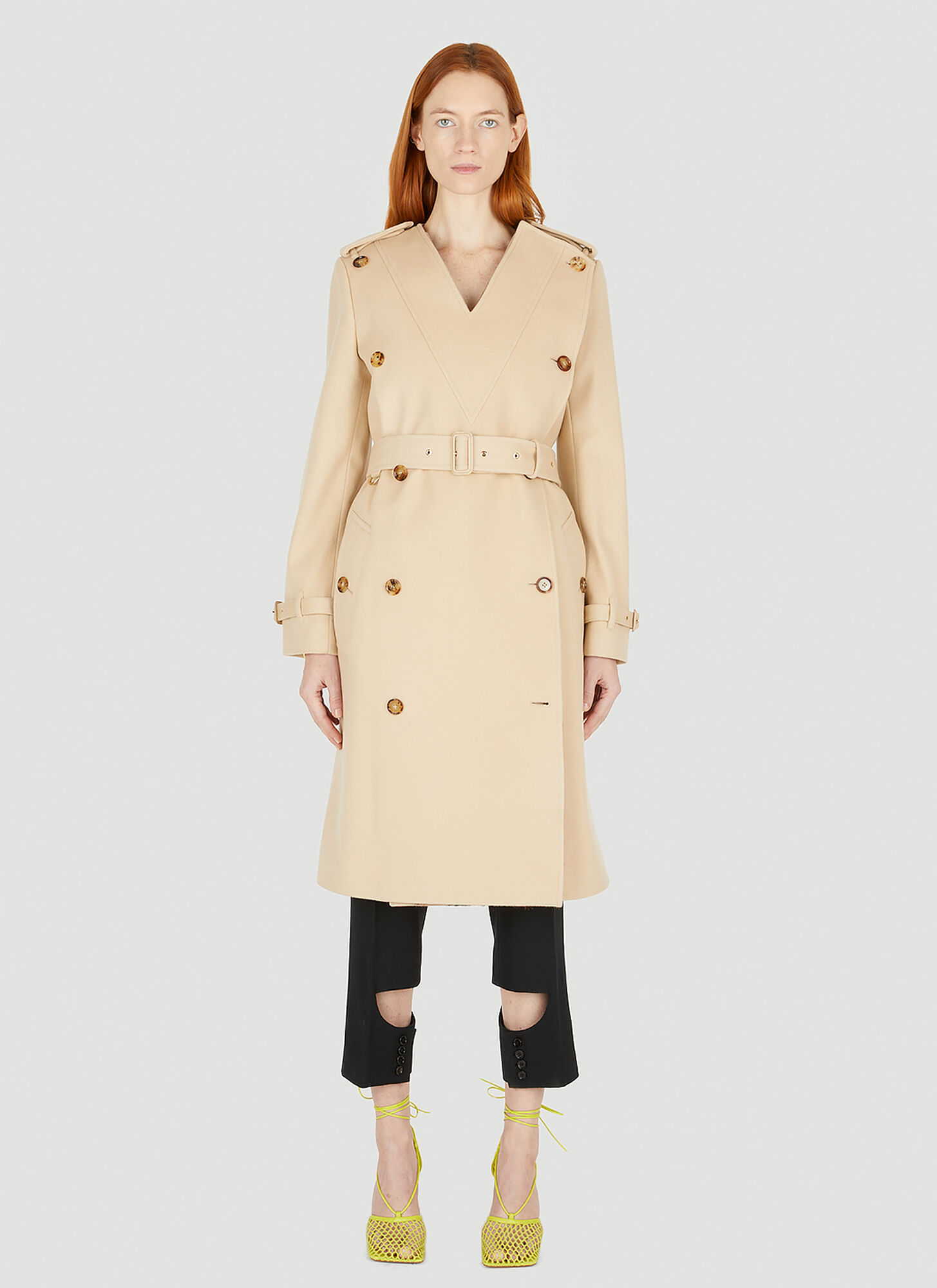 Burberry Double-breasted Collarless Trench Coat In Beige