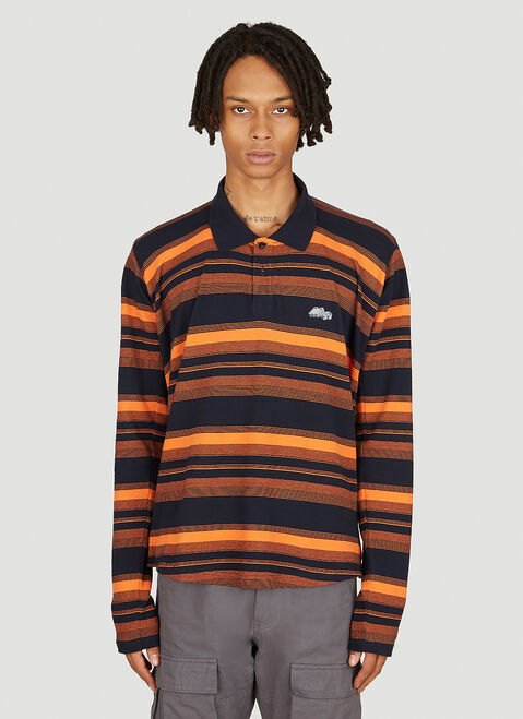 Martine Rose Striped Long Sleeve Polo Shirt Black mtr0154007