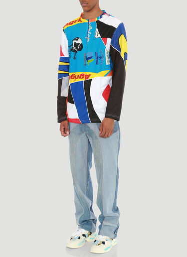 Ahluwalia Studio Half-Zip Patchwork Top Blue ahl0140005