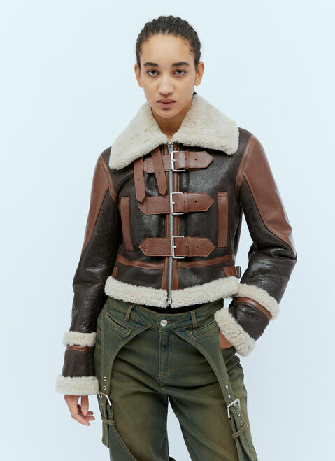 Blumarine ベルト装飾ムートンジャケット グレー blm0254007