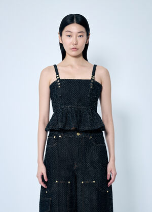 GANNI Fluffy Denim Strap Top Black gan0259030