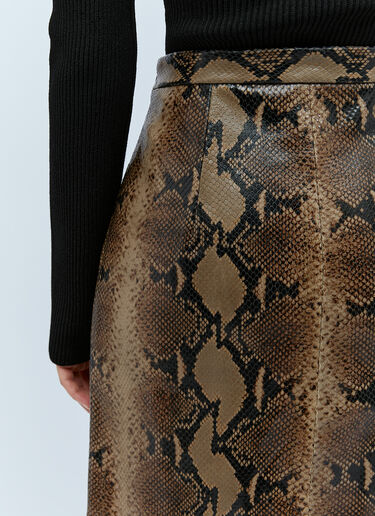 KHAITE Leather Snake Skin Embossed Skirt Brown kha0253008