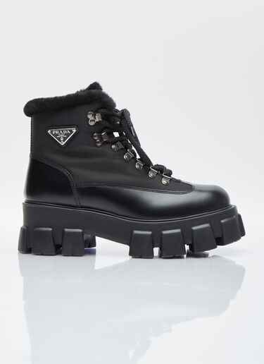 Prada Monolith Leather Boots Black pra0254022