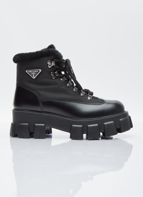 Prada Monolith Leather Boots Black pra0255003