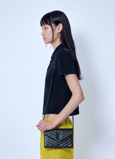 Saint Laurent 粒面皮革Cassandre信封链钱包 黑色 sla0265113