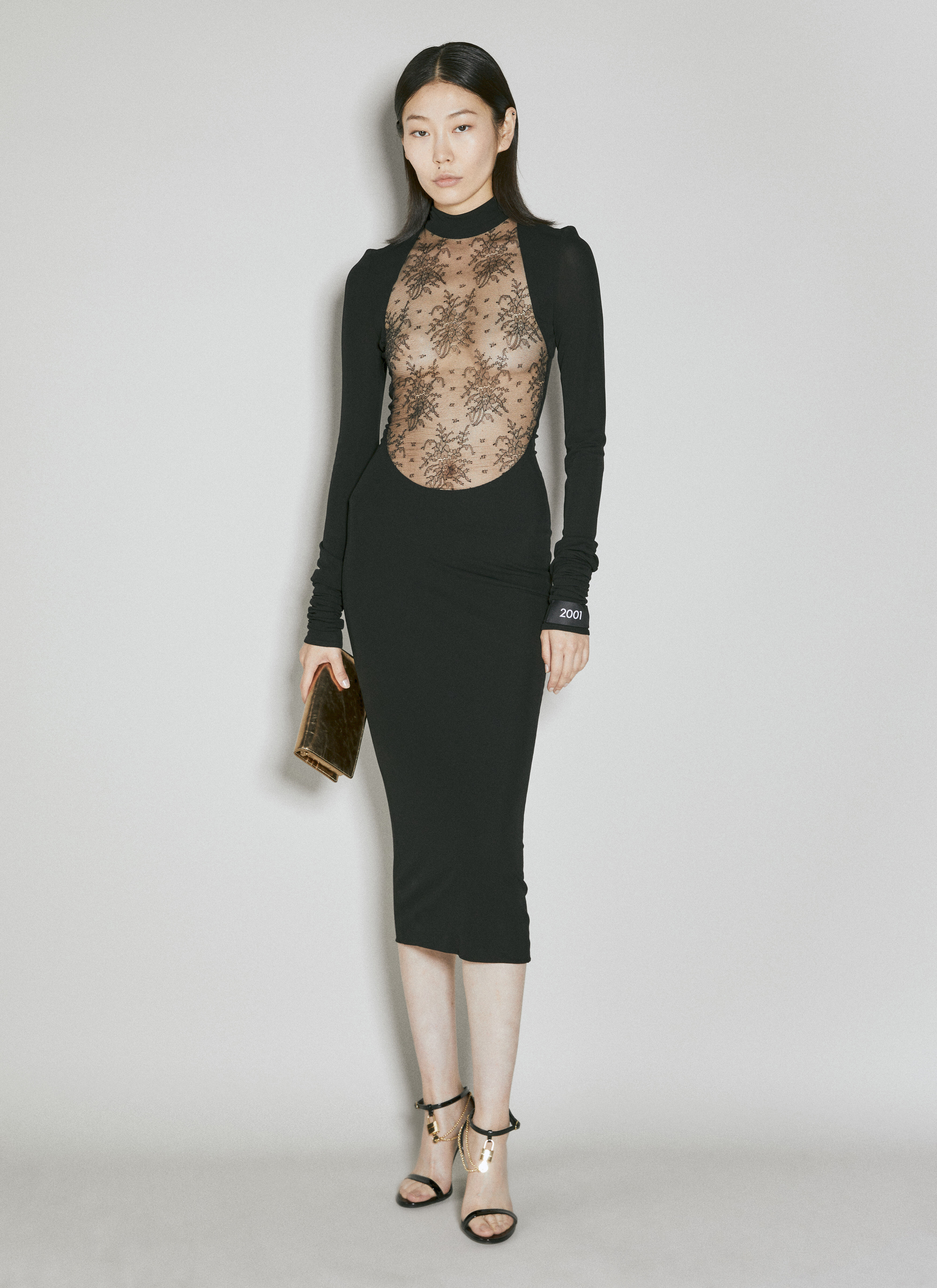 Dolce & Gabbana Chantilly Lace Insert Jersey Dress Black dol0254021