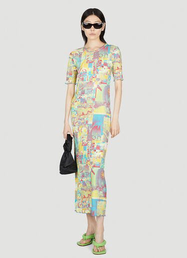 GANNI Printed Rib Jersey Maxi Dress Yellow gan0253008