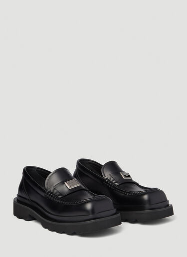 Dolce & Gabbana Logo Plaque Brushed Leather Loafers Black dol0254011