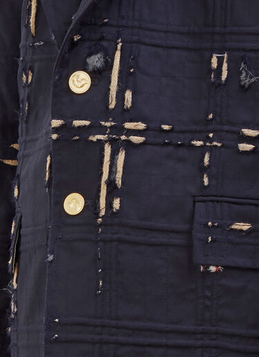 Thom Browne Distressed Piped Check Blazer Jacket Navy thb0126011