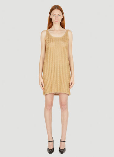 Prada Metallic Cabel Knit Dress Gold pra0251011